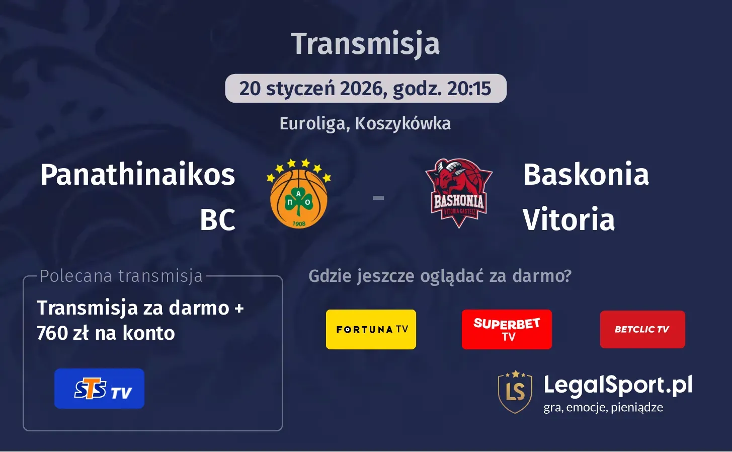 Panathinaikos BC - Baskonia Vitoria Transmisje