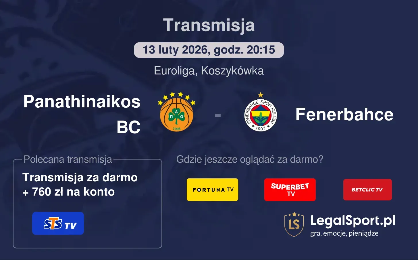 Panathinaikos BC - Fenerbahce Transmisje