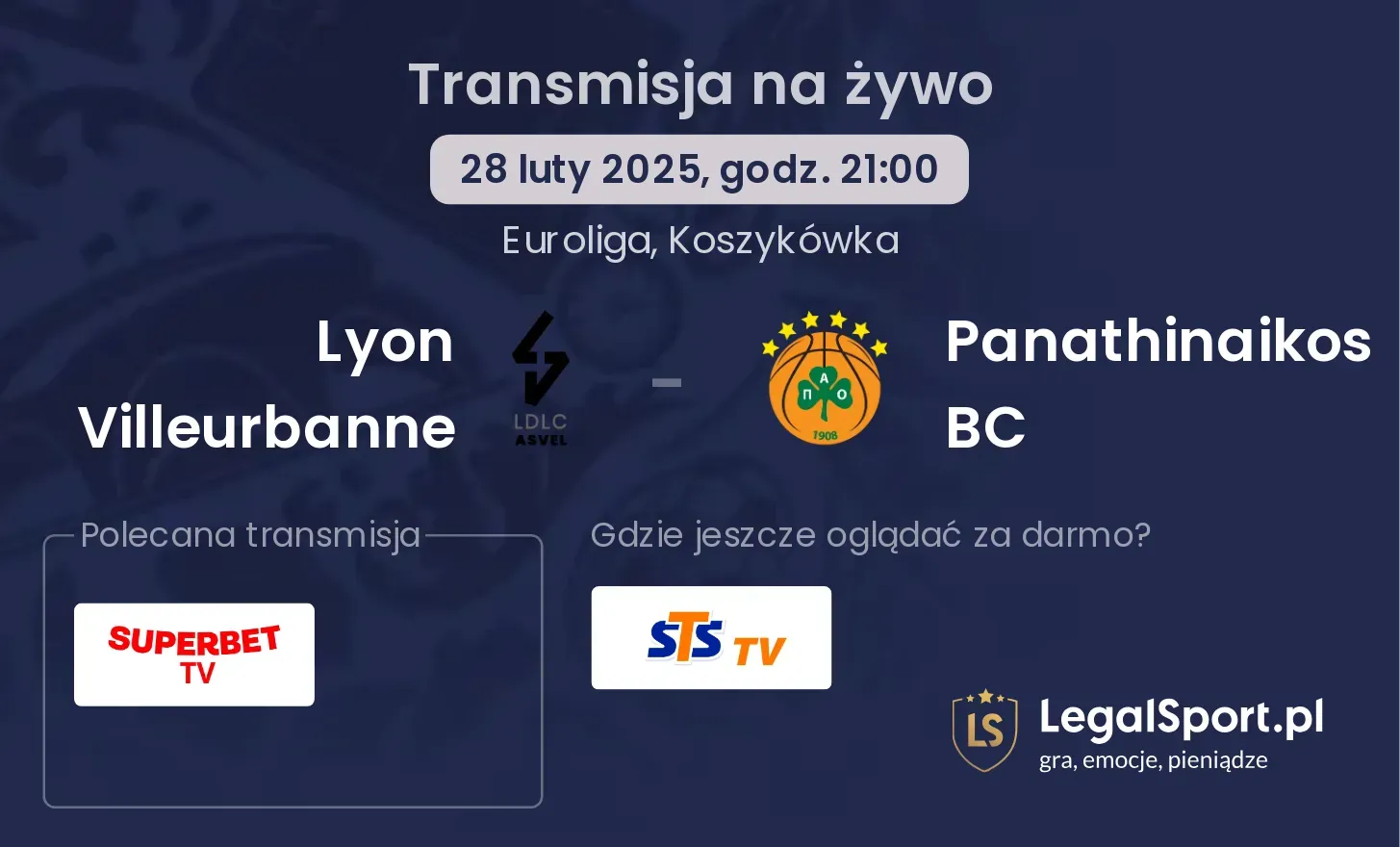 Lyon Villeurbanne - Panathinaikos BC gdzie oglądać transmisję?