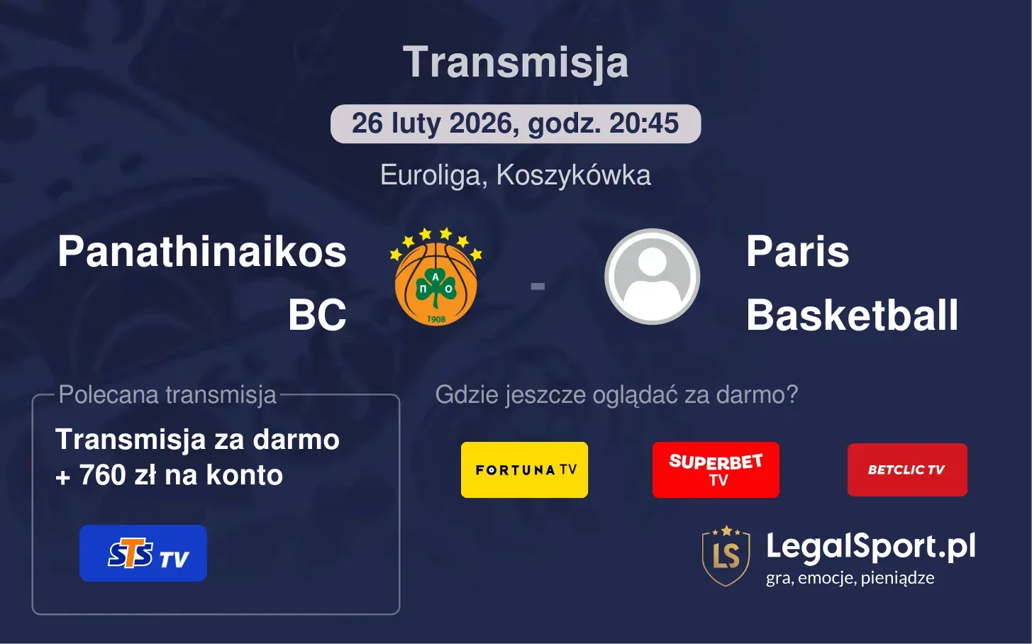 Panathinaikos BC - Paris Basketball Transmisje