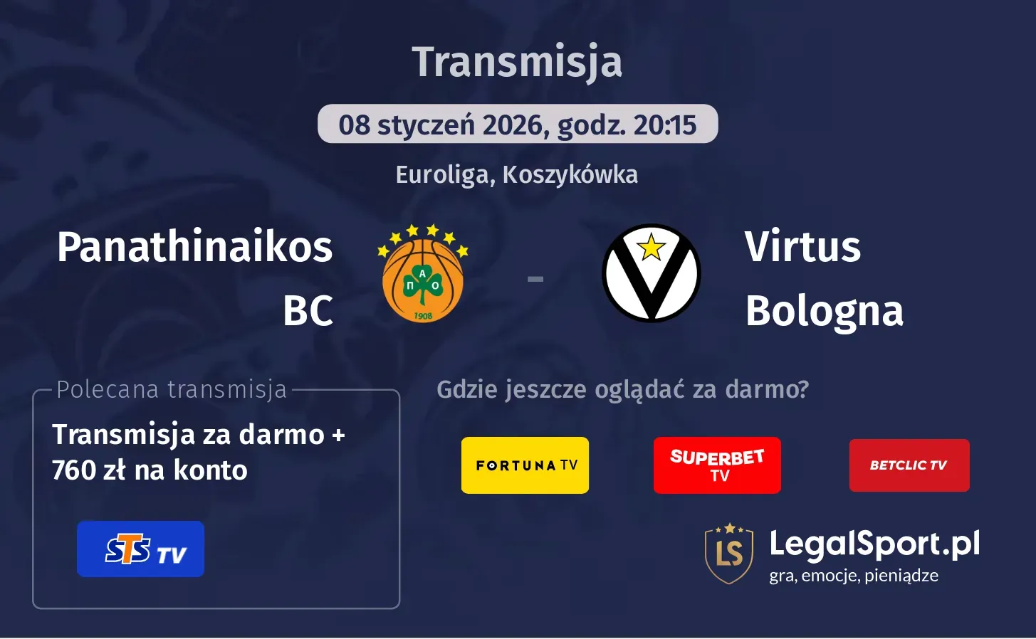 Panathinaikos BC - Virtus Bologna Transmisje