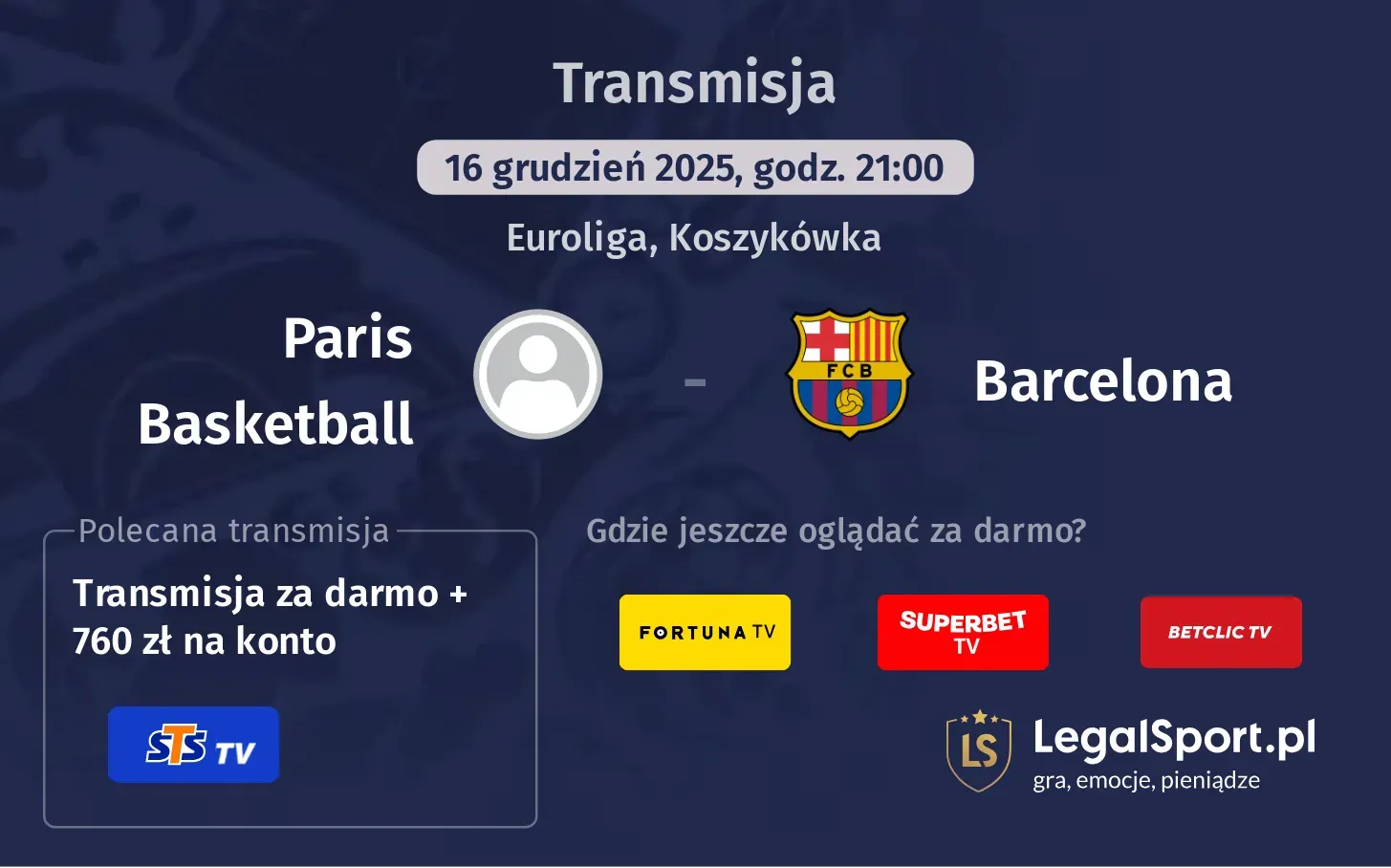 Paris Basketball - Barcelona Transmisje