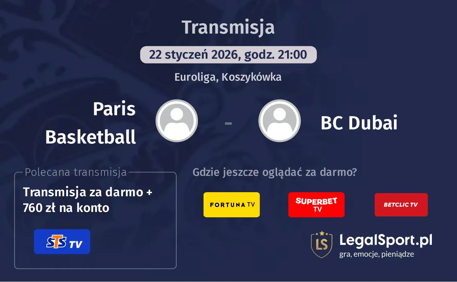 Paris Basketball - BC Dubai Transmisje