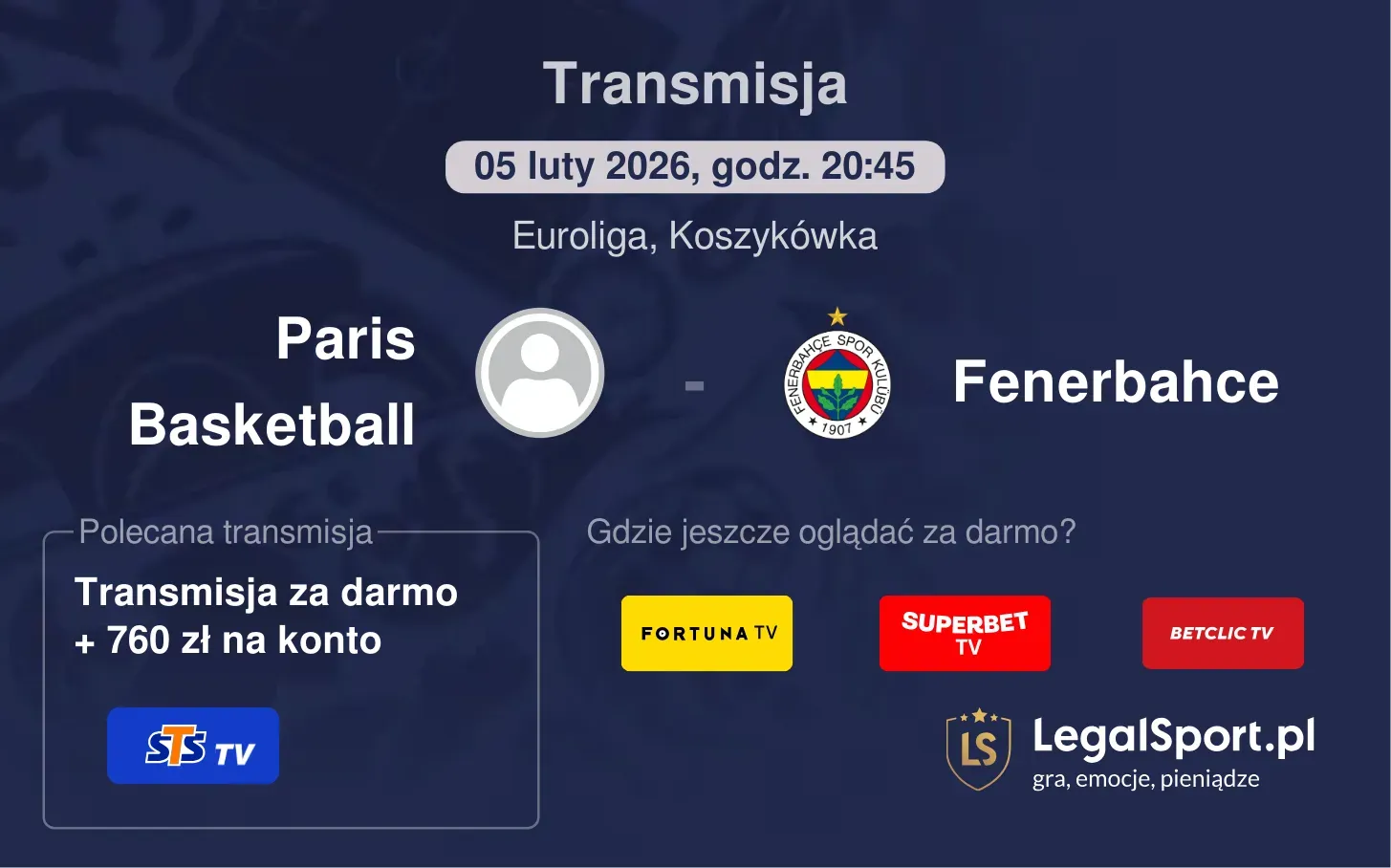 Paris Basketball - Fenerbahce Transmisje