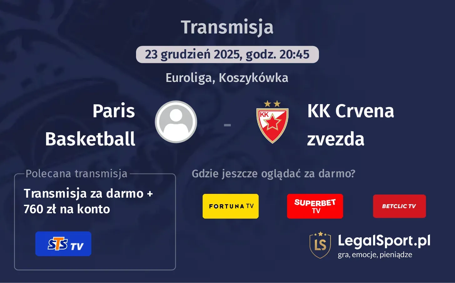 Paris Basketball - KK Crvena zvezda Transmisje