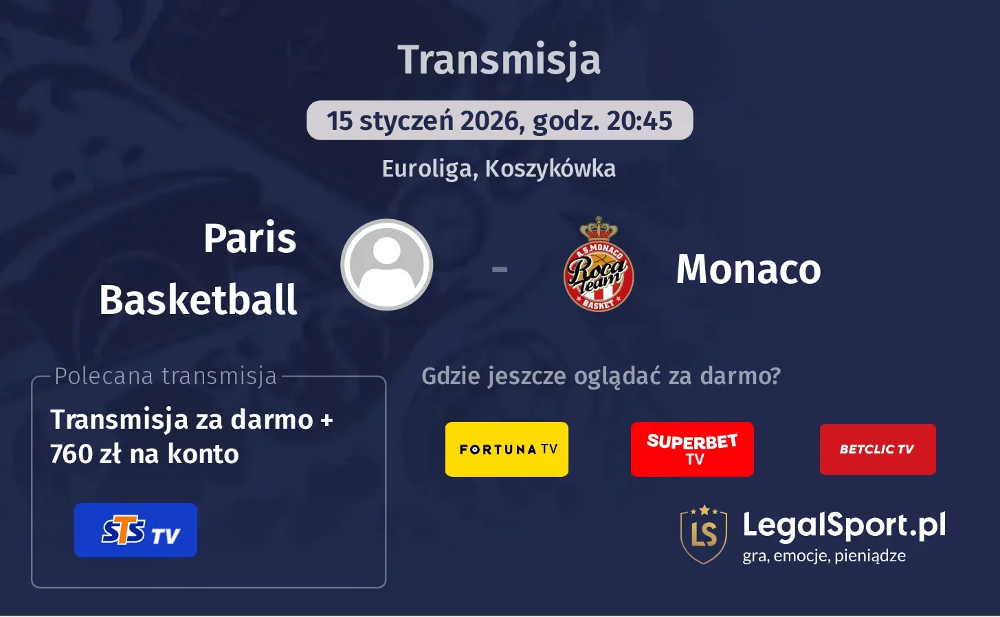 Paris Basketball - Monaco Transmisje