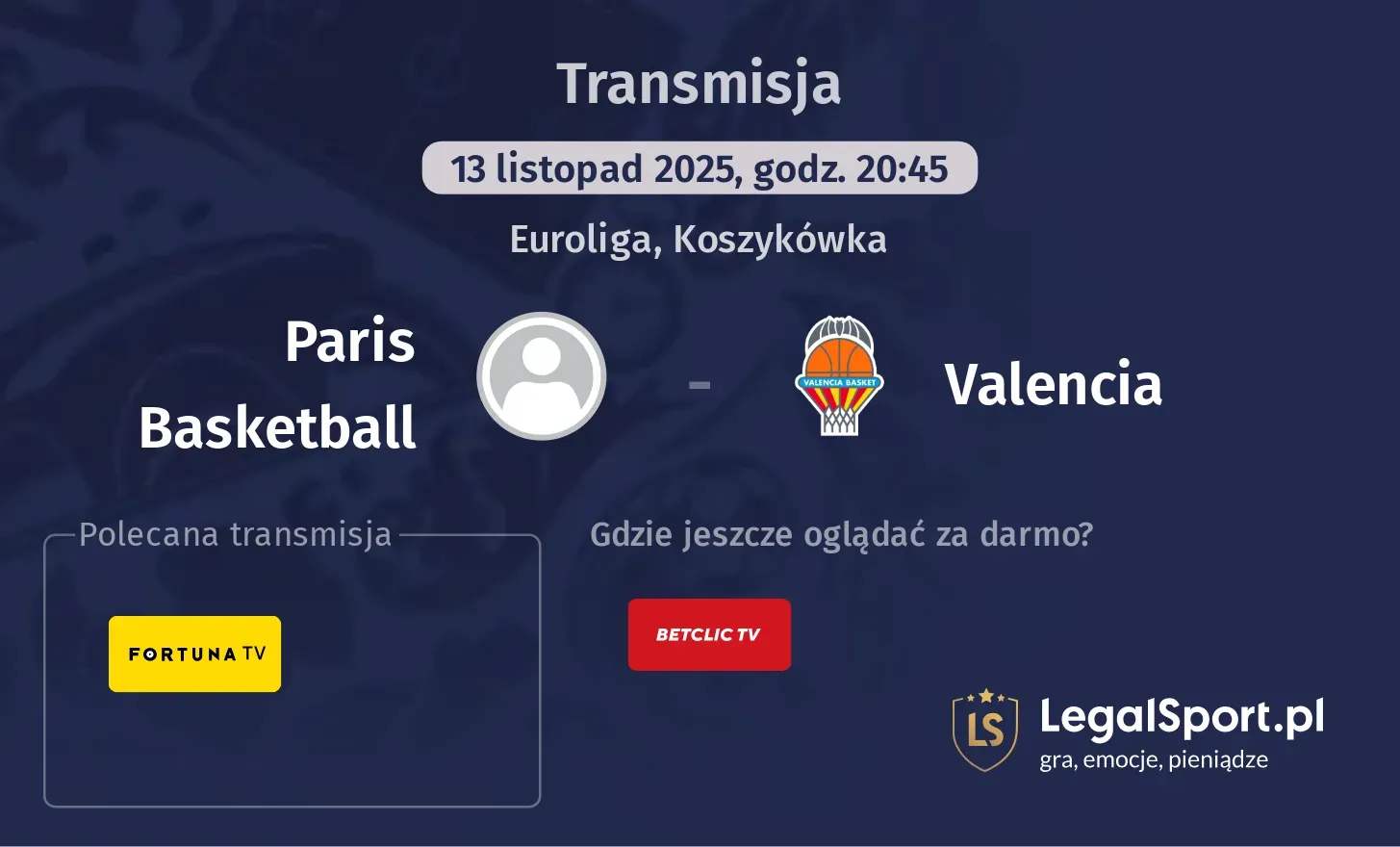Paris Basketball - Valencia Transmisje