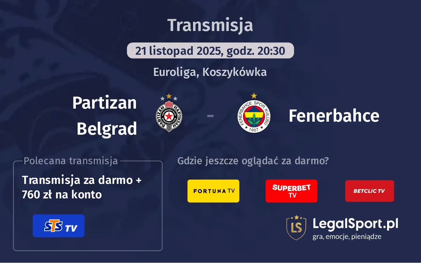 Partizan Belgrad - Fenerbahce Transmisje