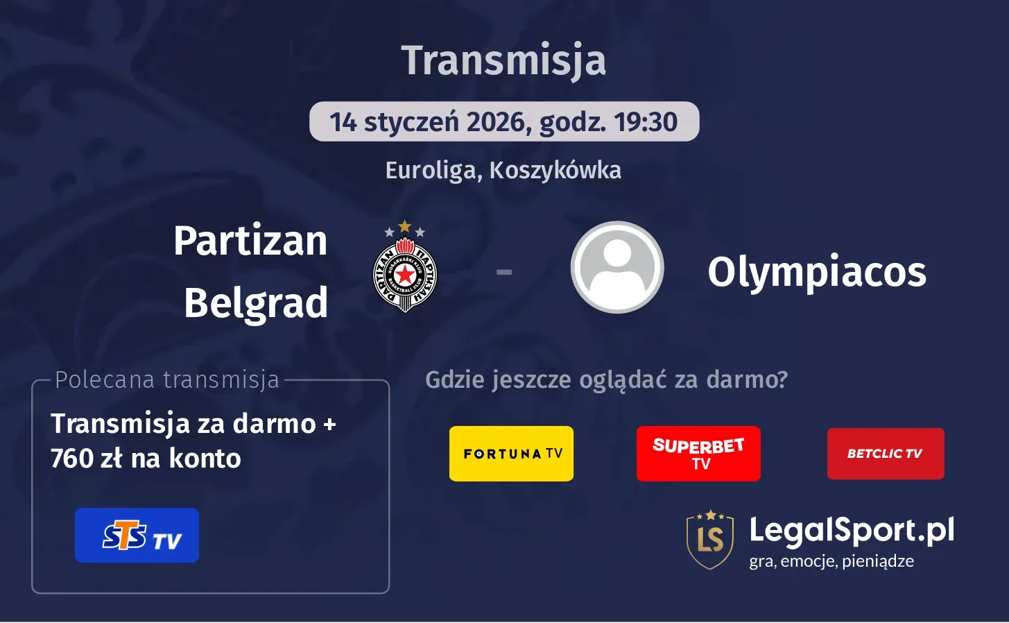 Partizan Belgrad - Olympiacos Transmisje