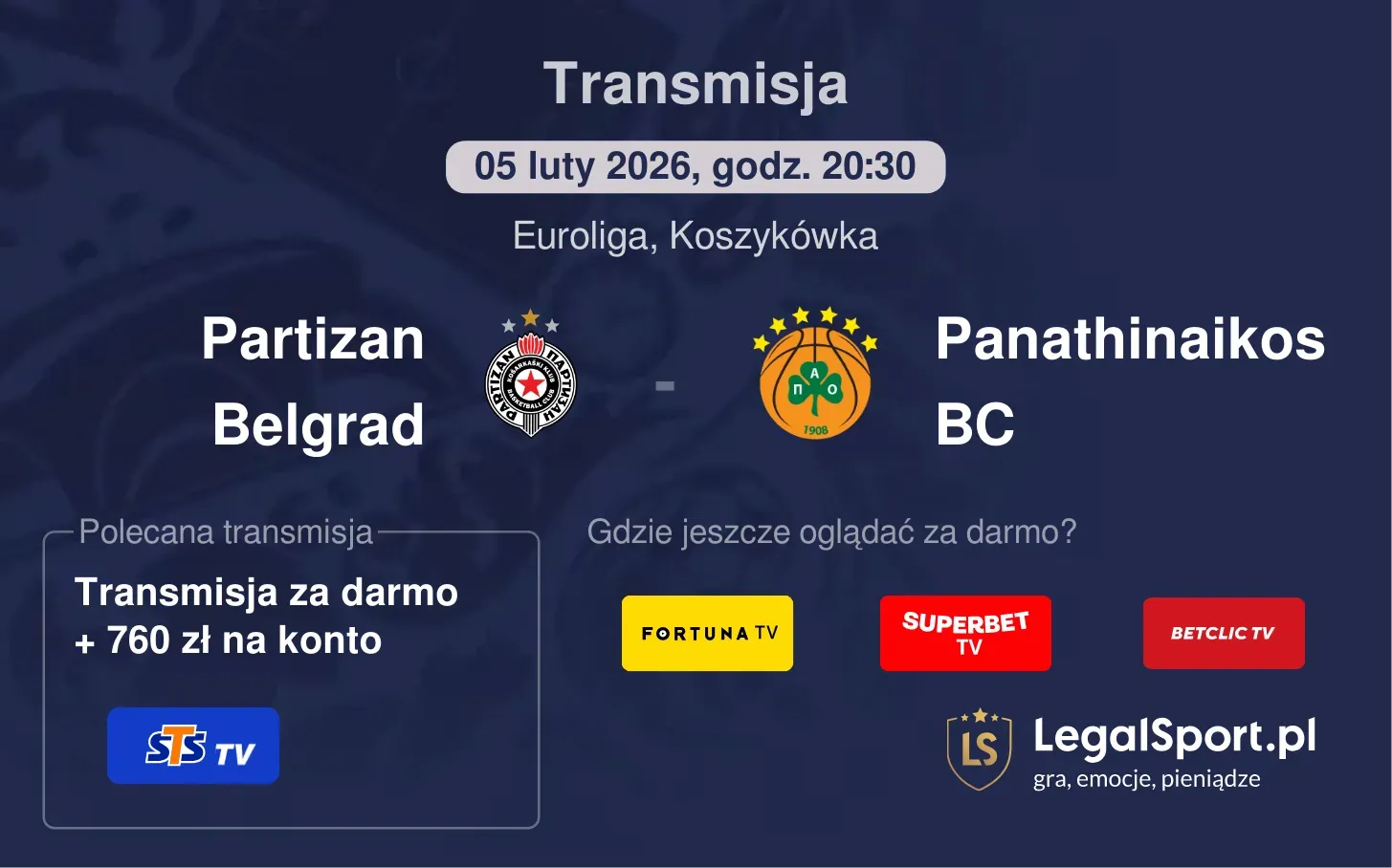 Partizan Belgrad - Panathinaikos BC Transmisje