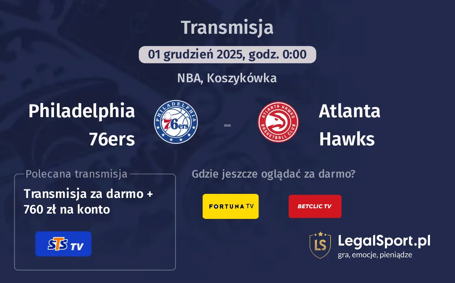 Philadelphia 76ers - Atlanta Hawks Transmisje