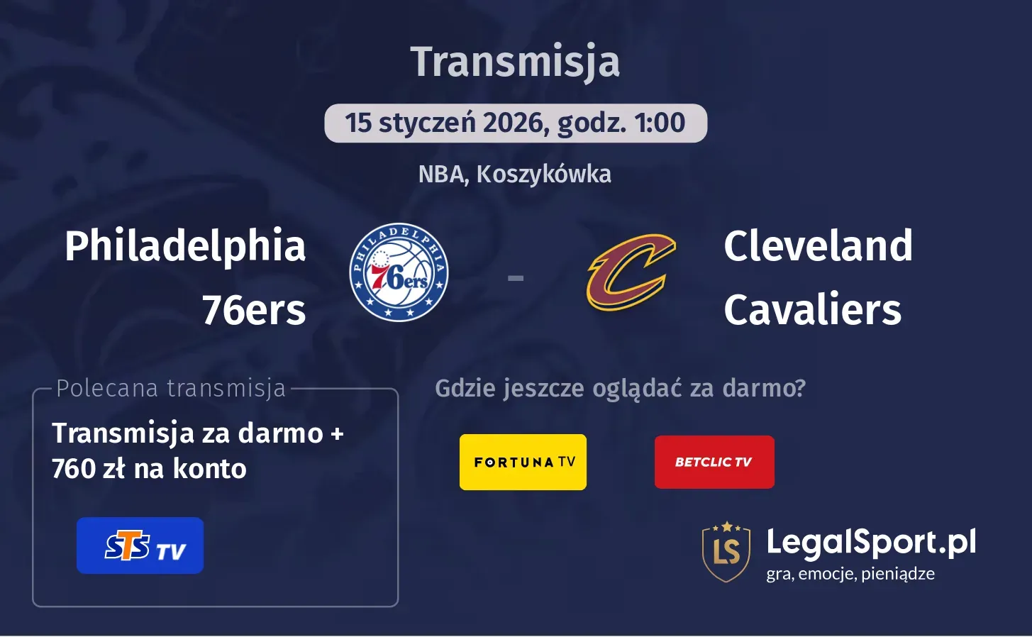 Philadelphia 76ers - Cleveland Cavaliers Transmisje