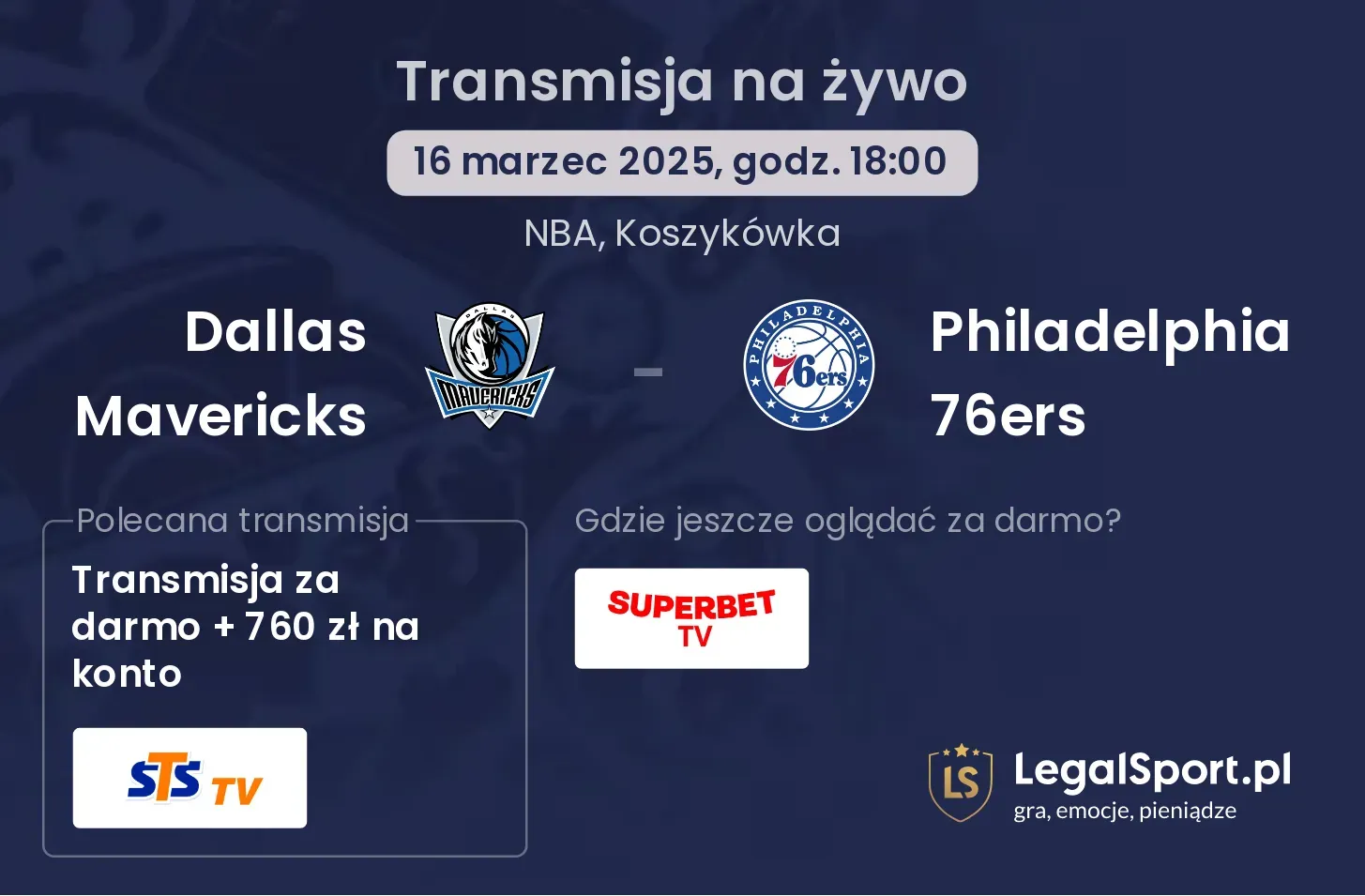 Dallas Mavericks - Philadelphia 76ers gdzie oglądać?