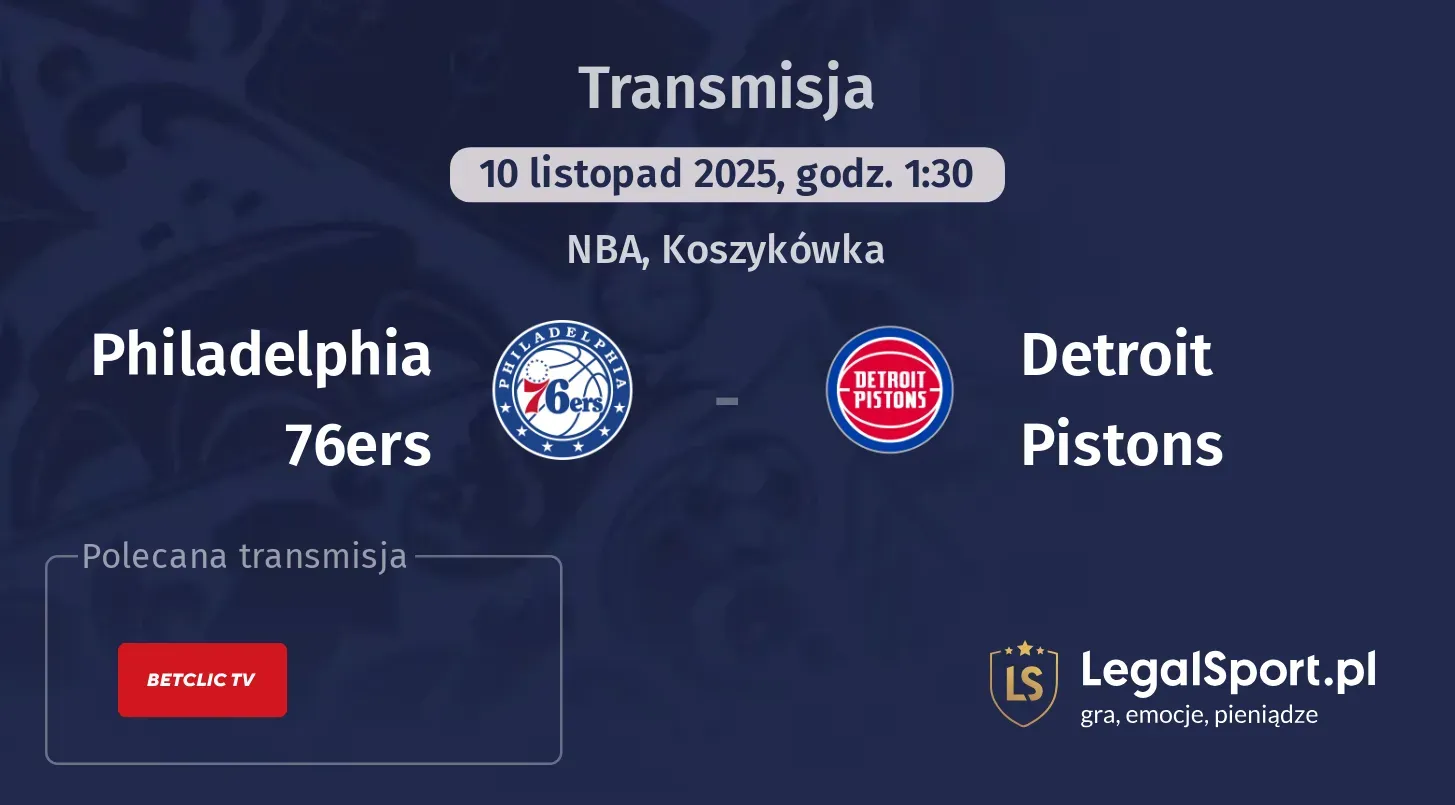 Philadelphia 76ers - Detroit Pistons Transmisje