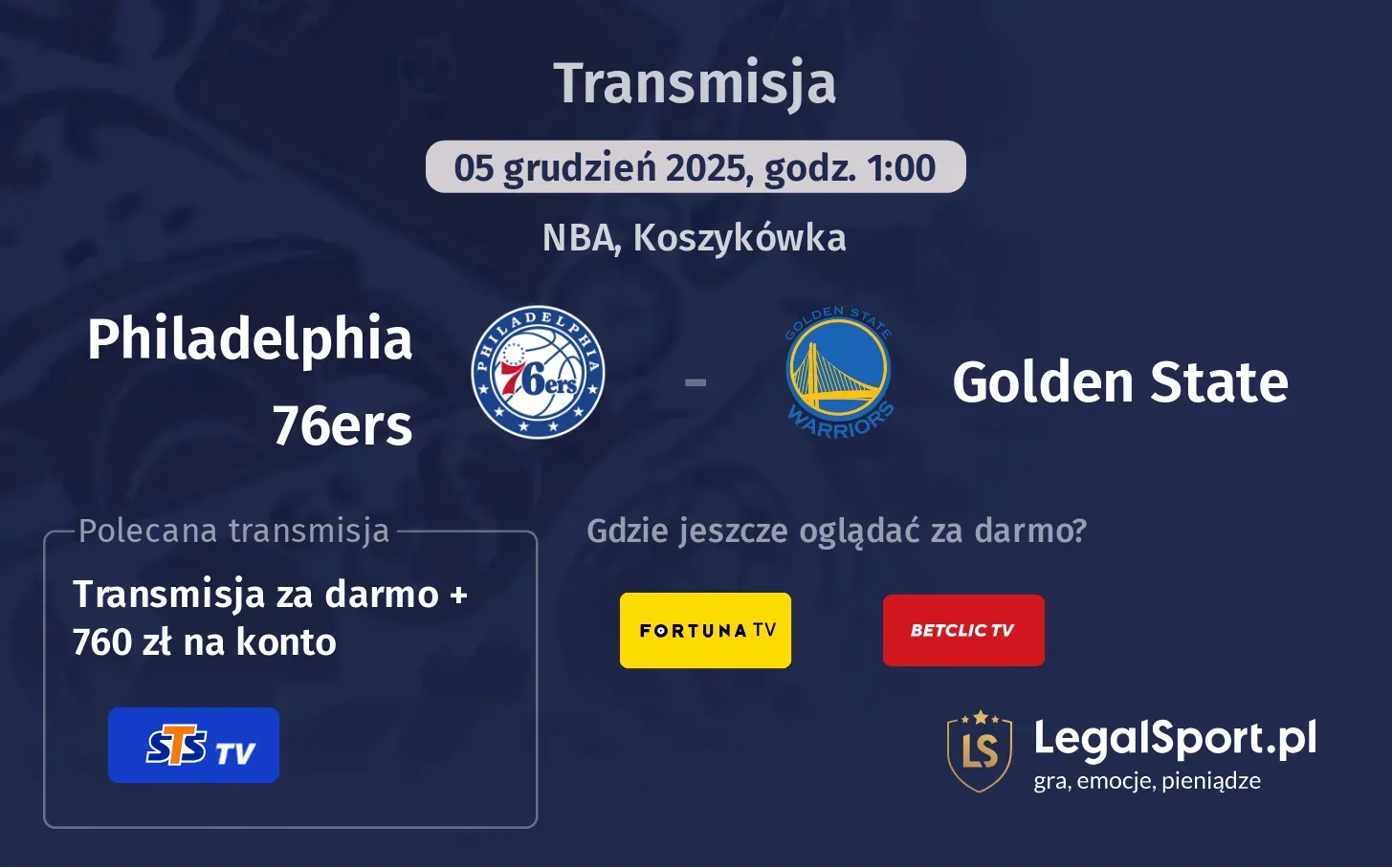 Philadelphia 76ers - Golden State Transmisje