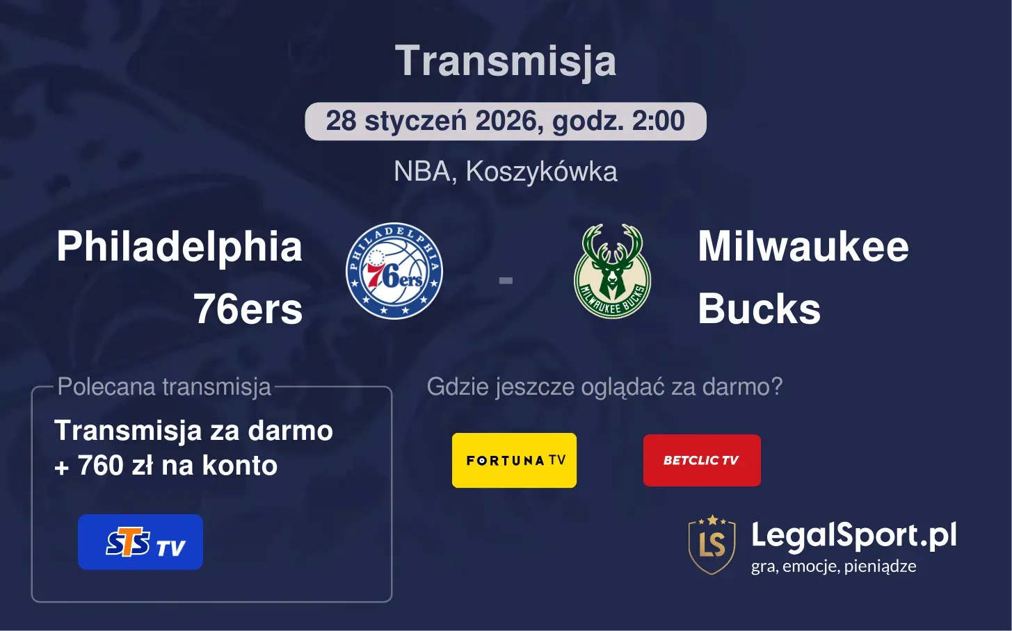Philadelphia 76ers - Milwaukee Bucks Transmisje