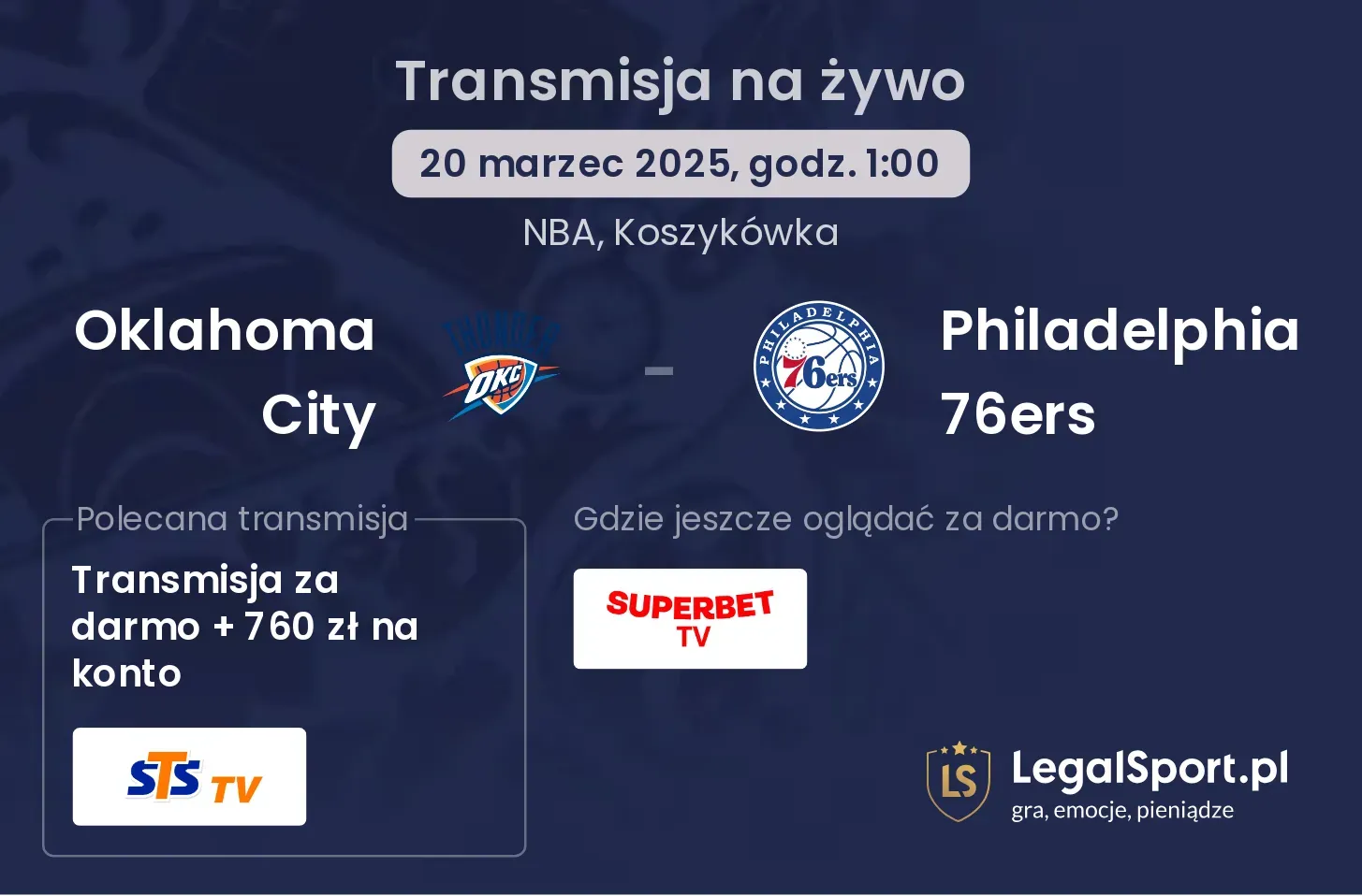 Philadelphia 76ers - Oklahoma City transmisja na żywo