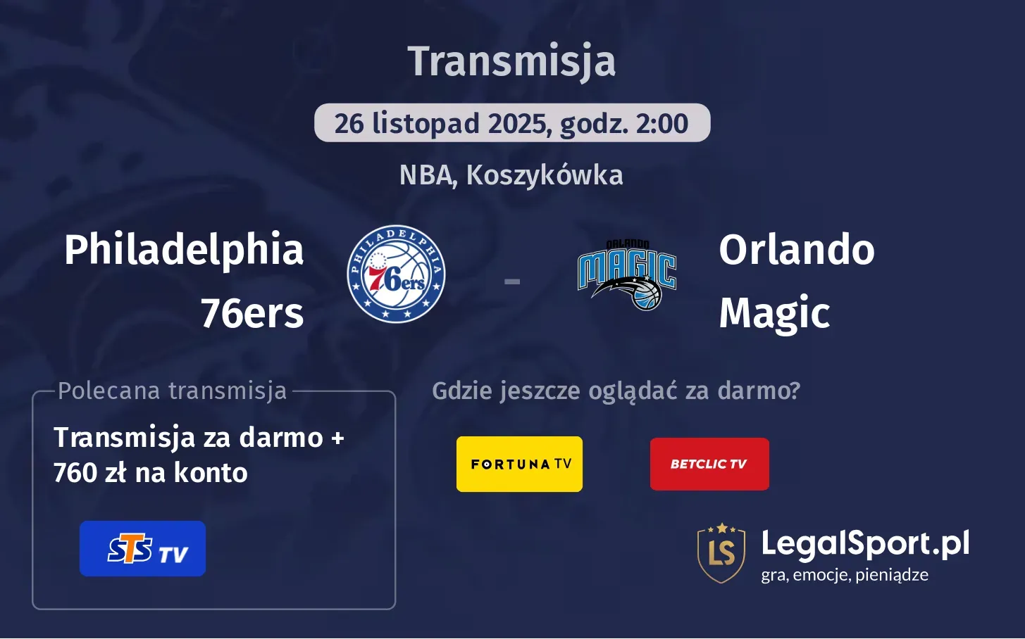Philadelphia 76ers - Orlando Magic Transmisje