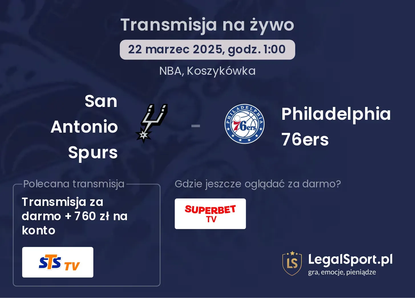 San Antonio Spurs - Philadelphia 76ers gdzie oglądać?