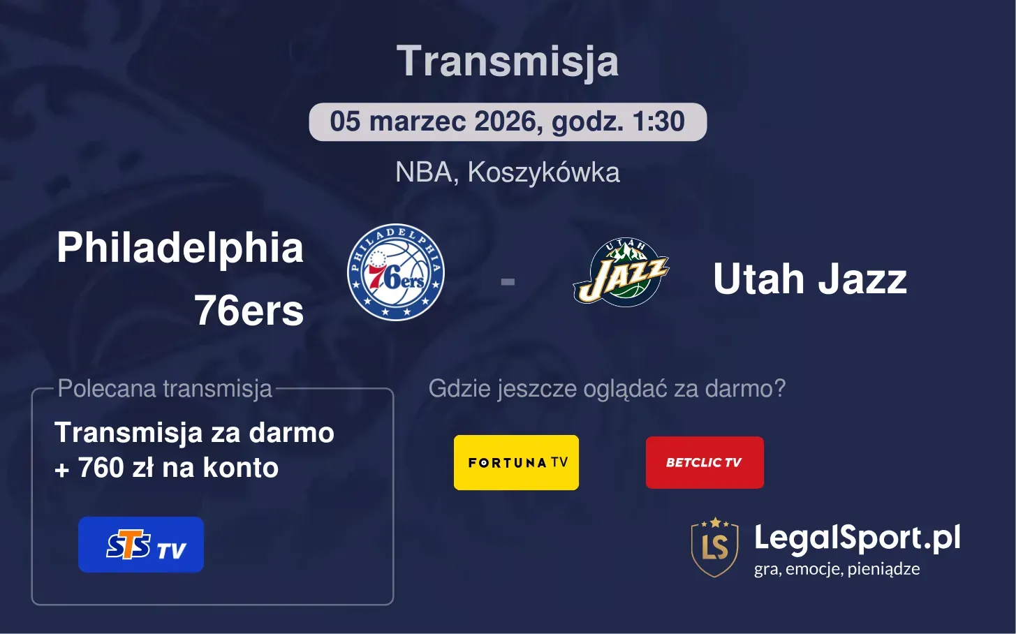 Philadelphia 76ers - Utah Jazz Transmisje