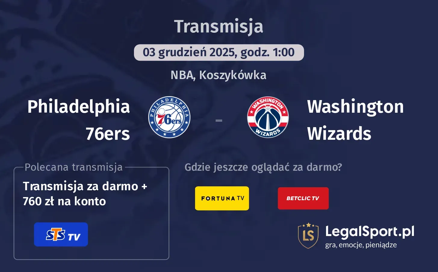 Philadelphia 76ers - Washington Wizards Transmisje