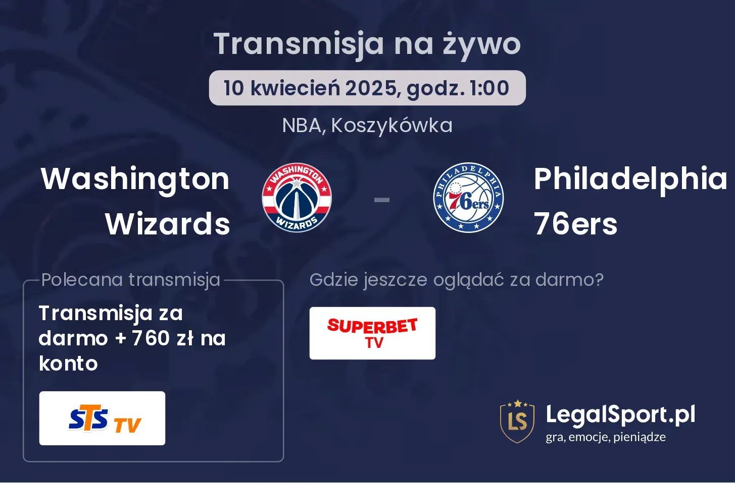 Washington Wizards - Philadelphia 76ers gdzie oglądać transmisję?