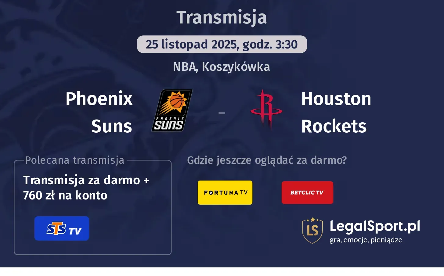 Phoenix Suns - Houston Rockets Transmisje