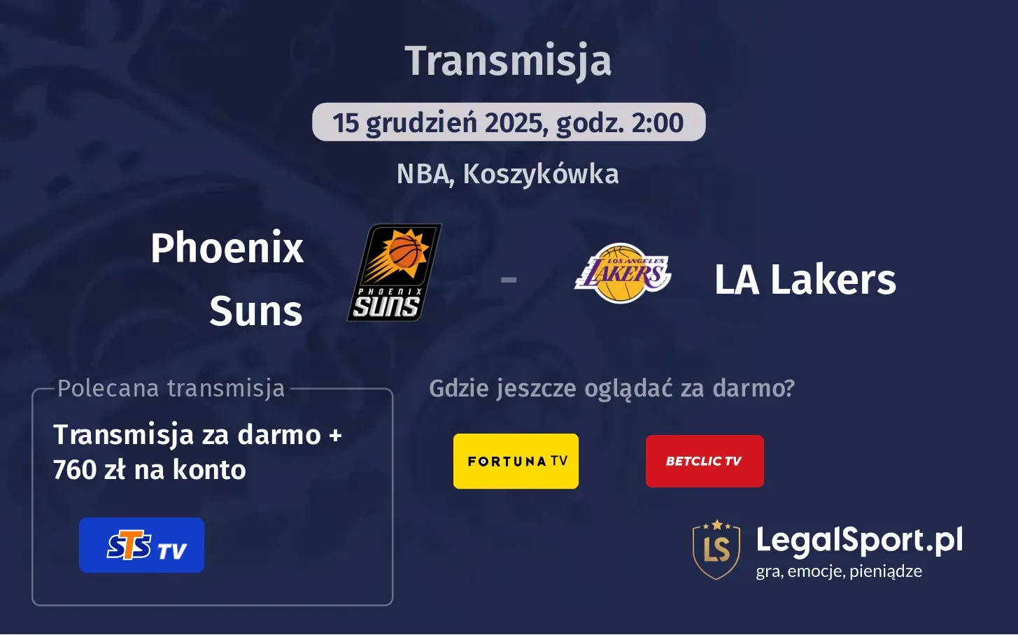 Phoenix Suns - LA Lakers Transmisje