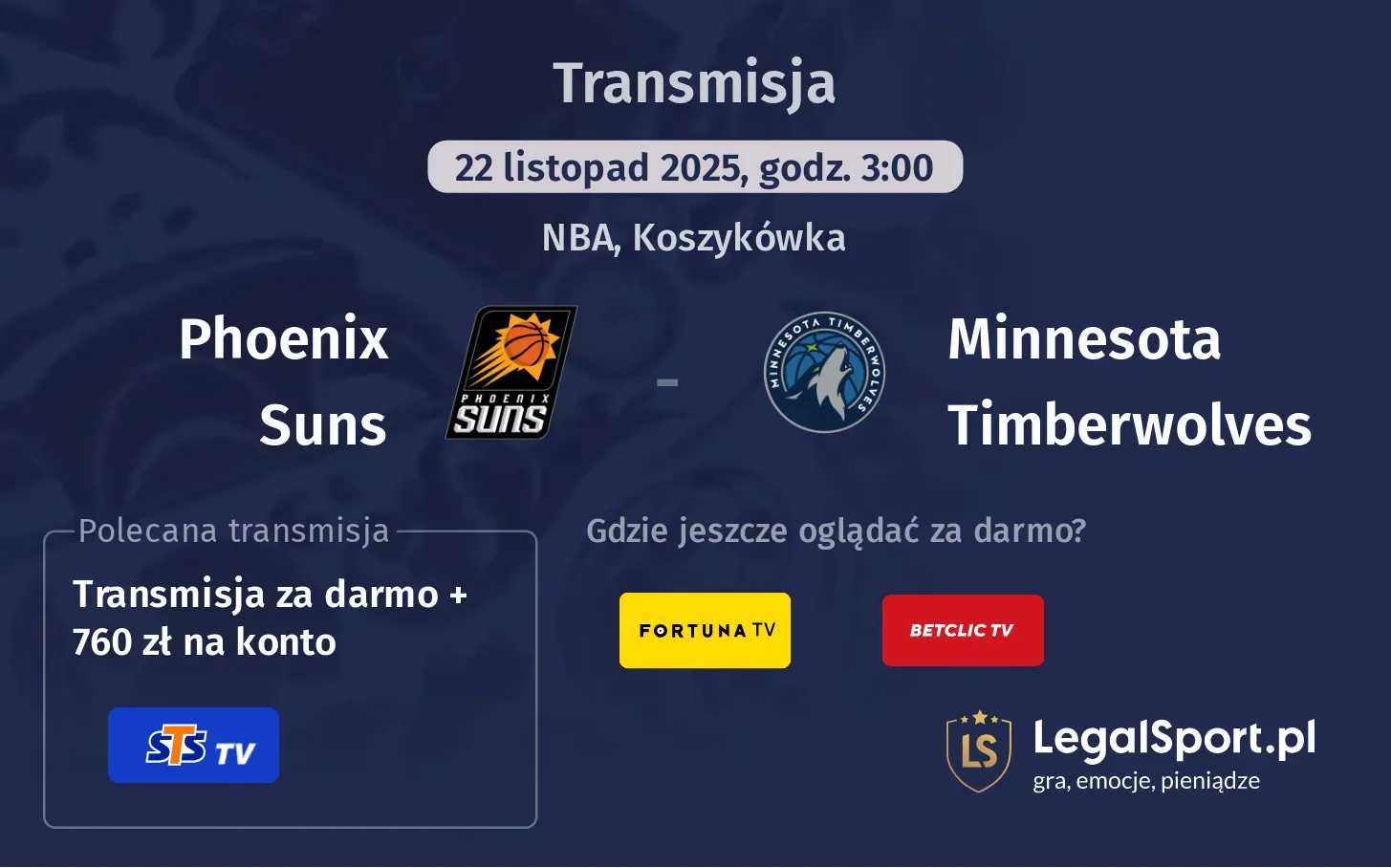 Phoenix Suns - Minnesota Timberwolves Transmisje