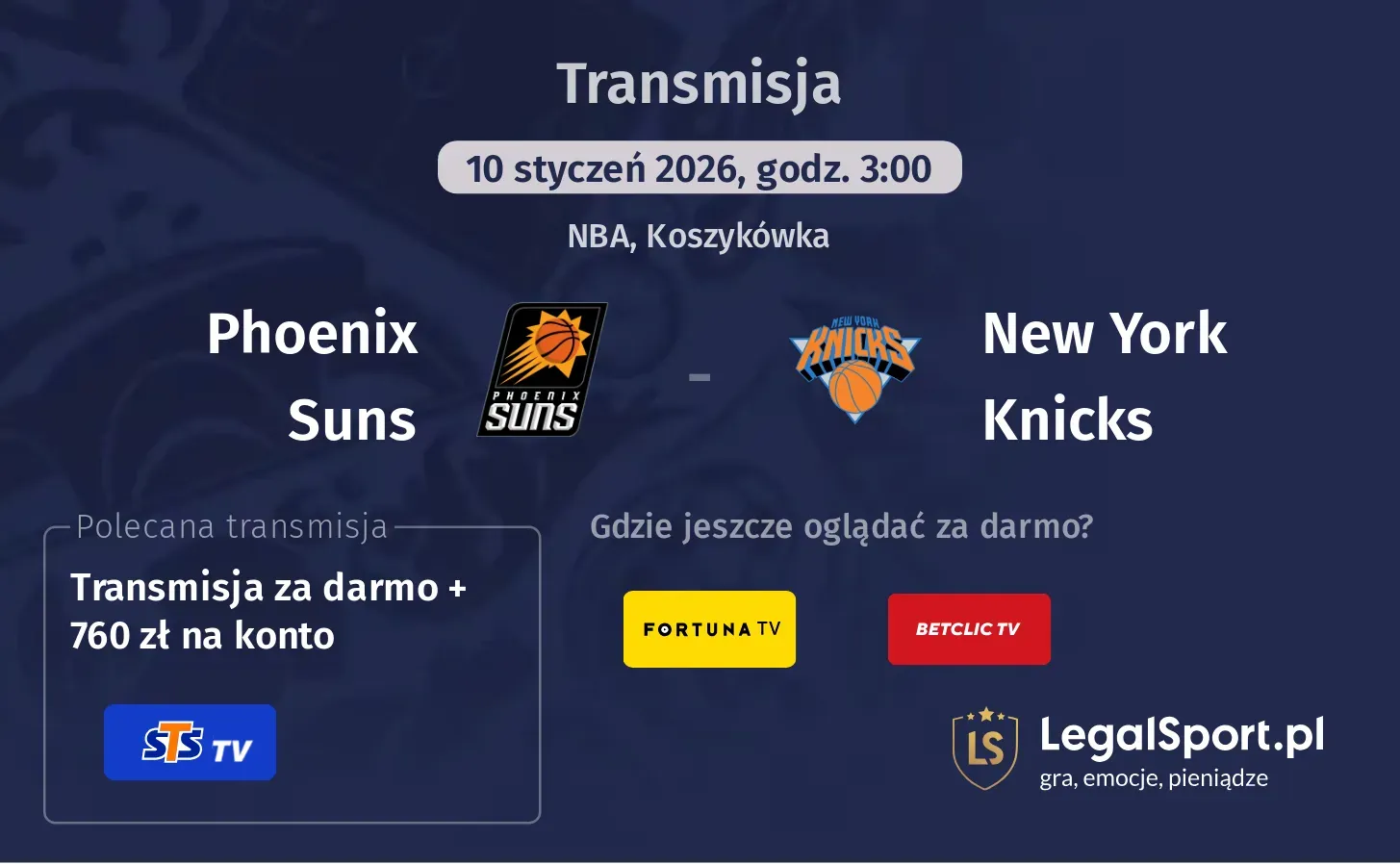 Phoenix Suns - New York Knicks Transmisje