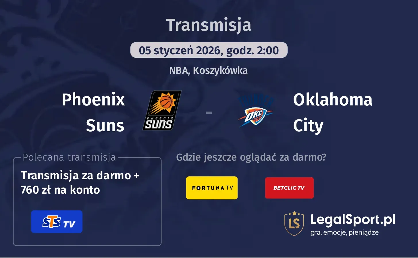 Phoenix Suns - Oklahoma City Transmisje