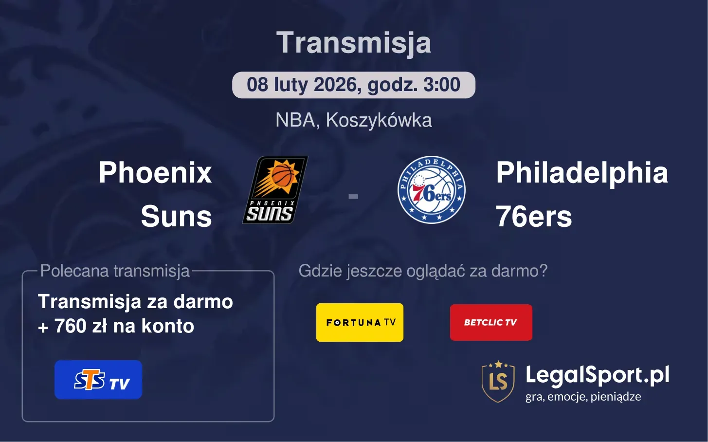 Phoenix Suns - Philadelphia 76ers Transmisje
