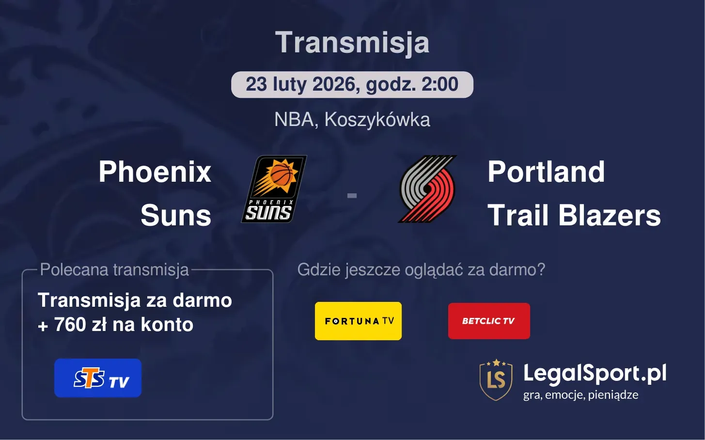Phoenix Suns - Portland Trail Blazers Transmisje