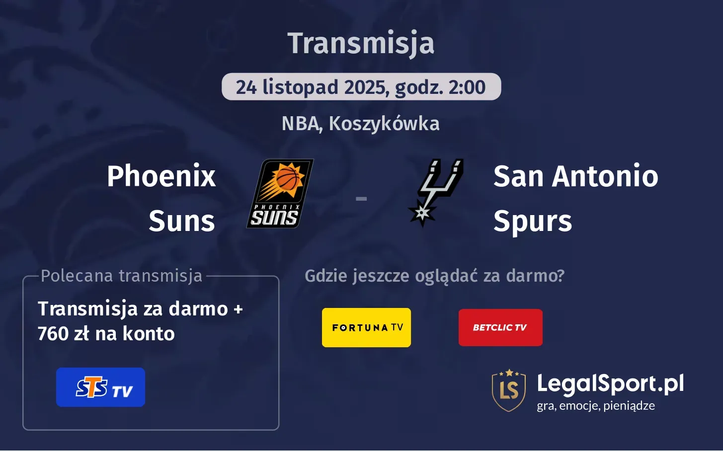 Phoenix Suns - San Antonio Spurs Transmisje