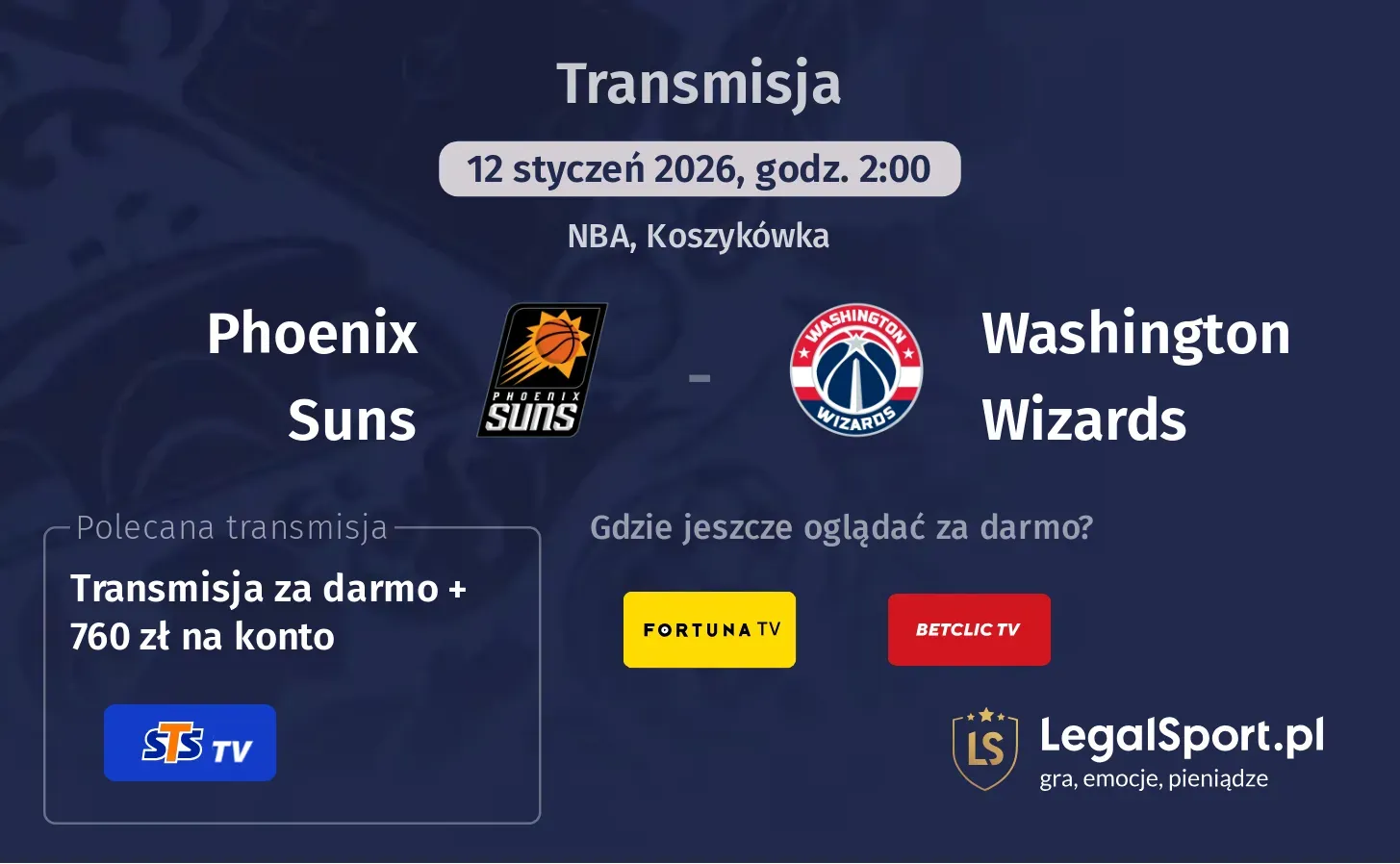 Phoenix Suns - Washington Wizards Transmisje