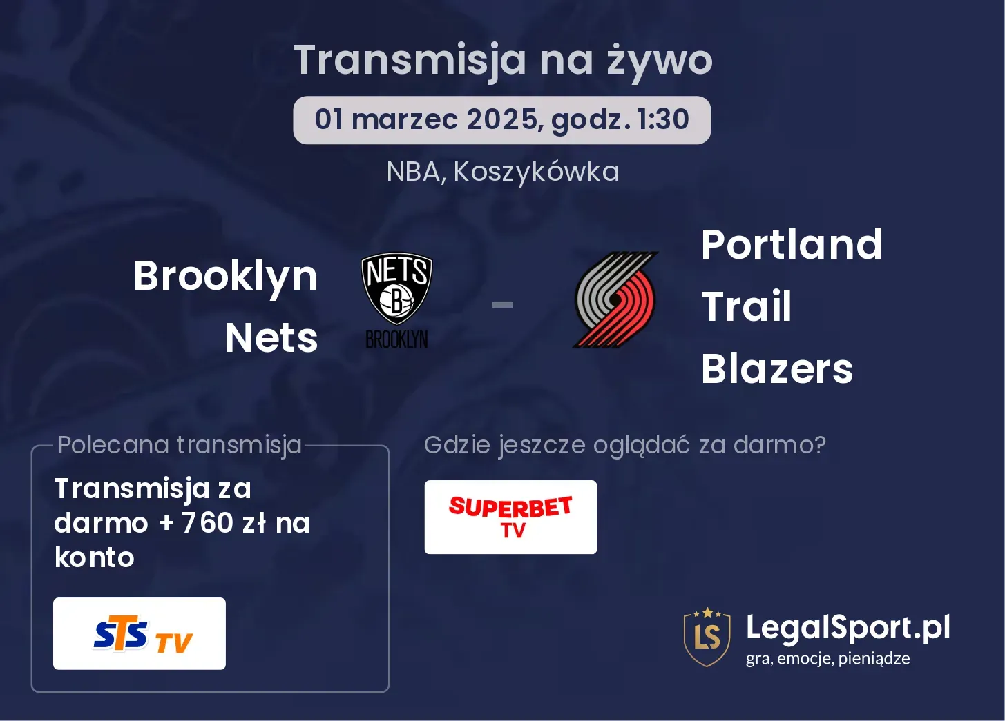 Brooklyn Nets - Portland Trail Blazers gdzie oglądać?