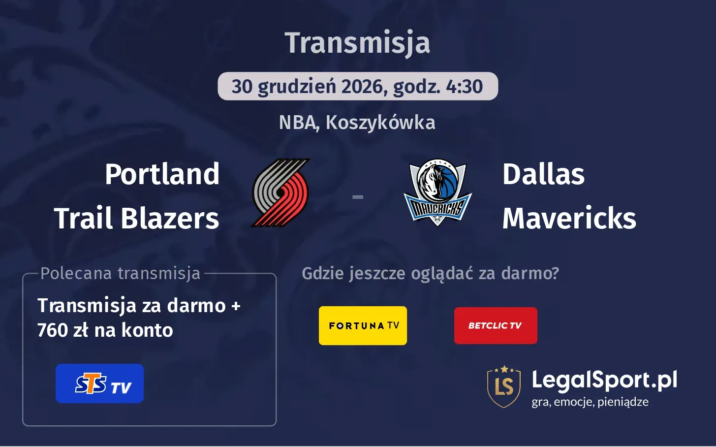 Portland Trail Blazers - Dallas Mavericks Transmisje