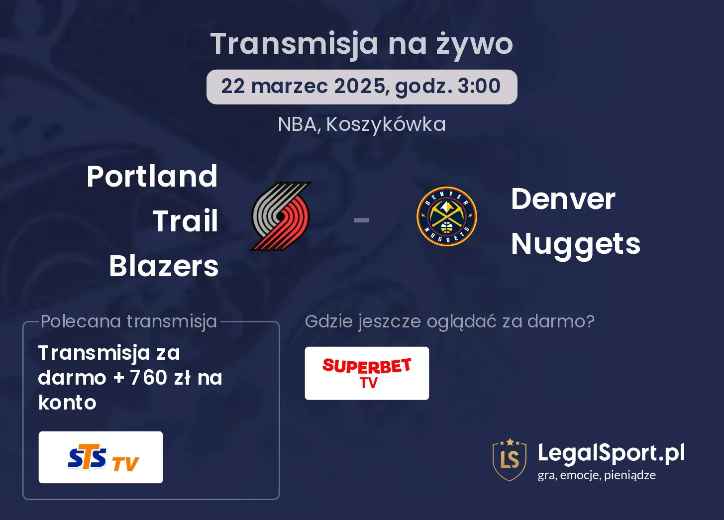 Portland Trail Blazers - Denver Nuggets gdzie oglądać?