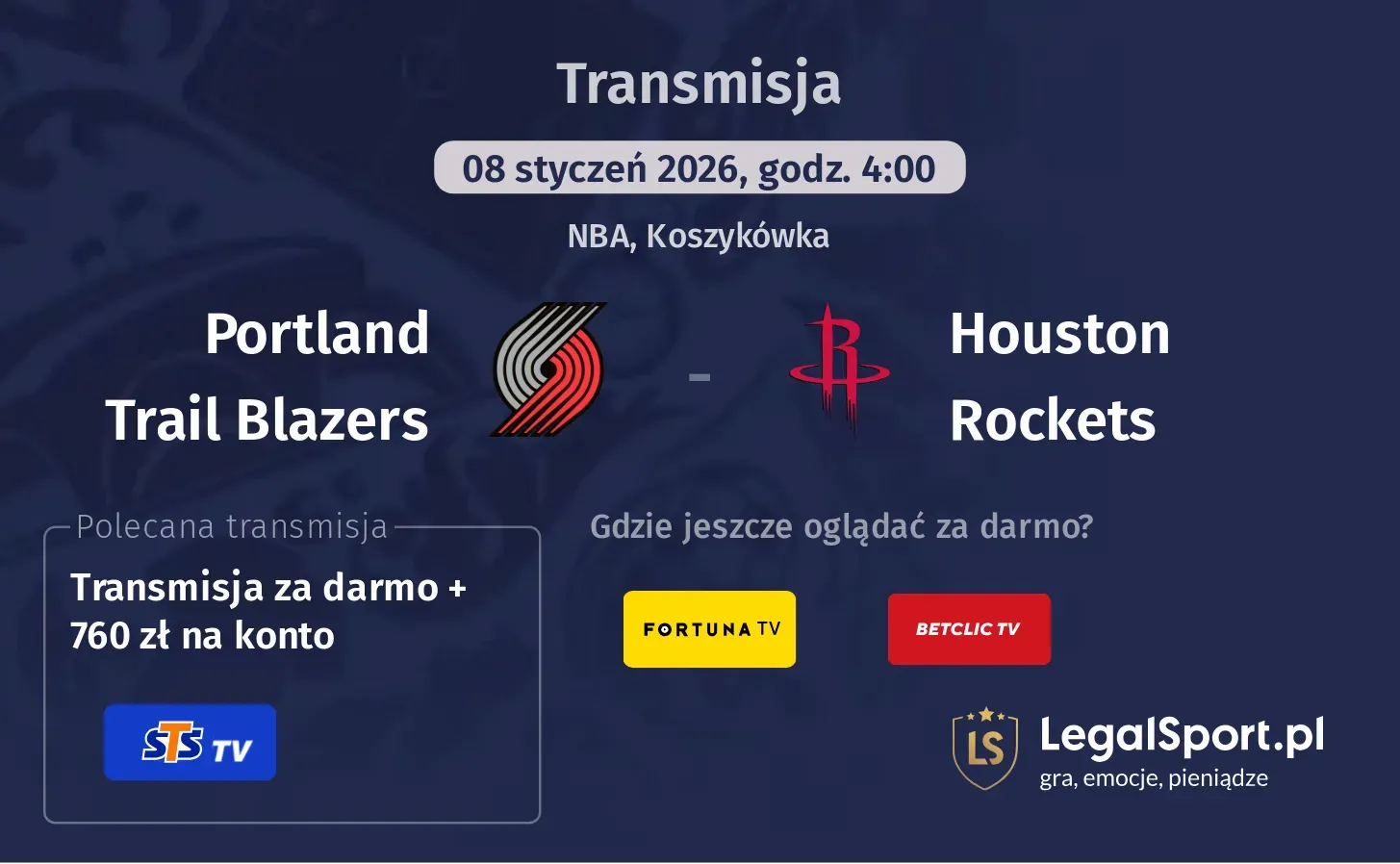 Portland Trail Blazers - Houston Rockets Transmisje