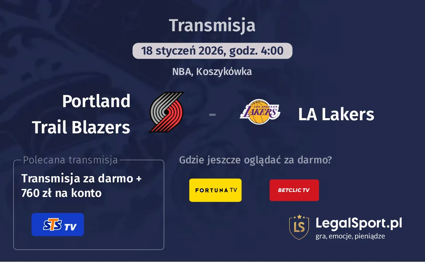 Portland Trail Blazers - LA Lakers Transmisje