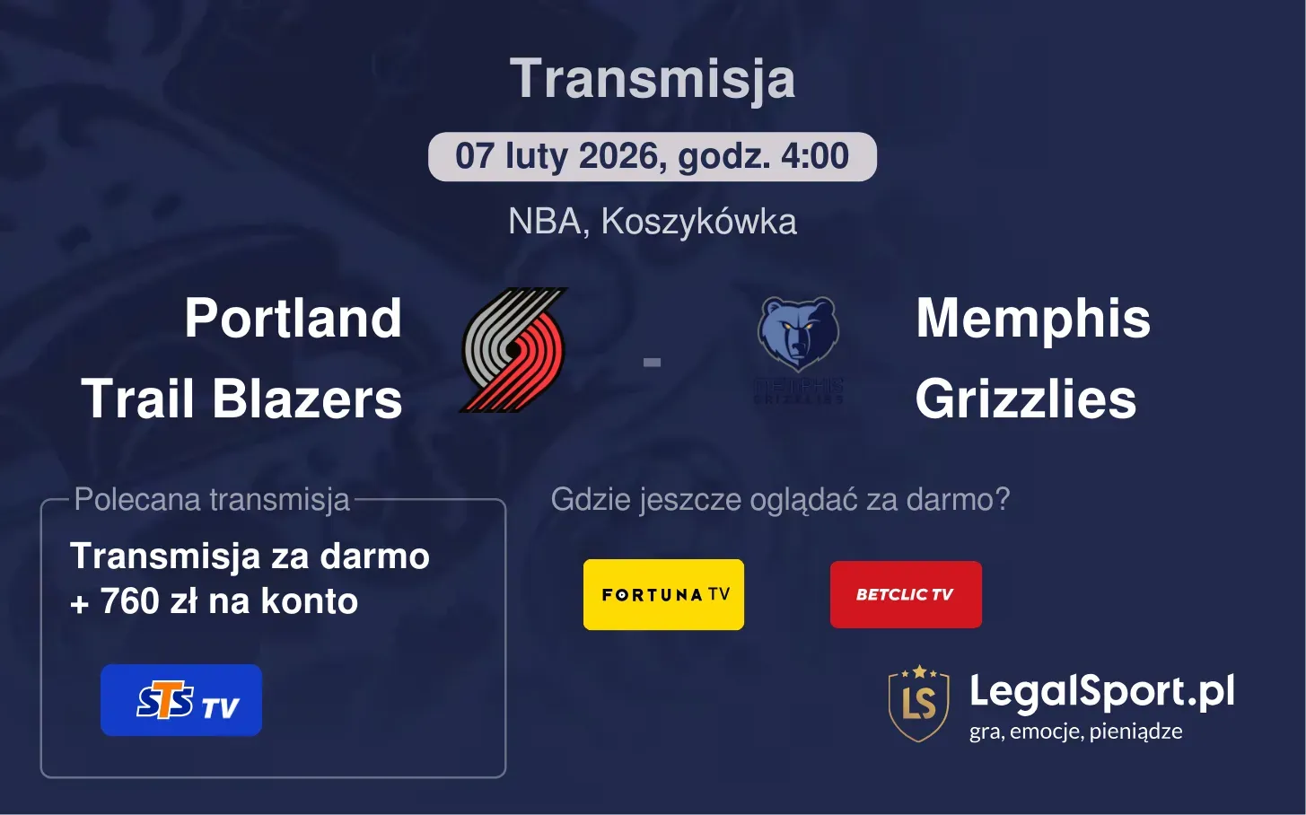 Portland Trail Blazers - Memphis Grizzlies Transmisje