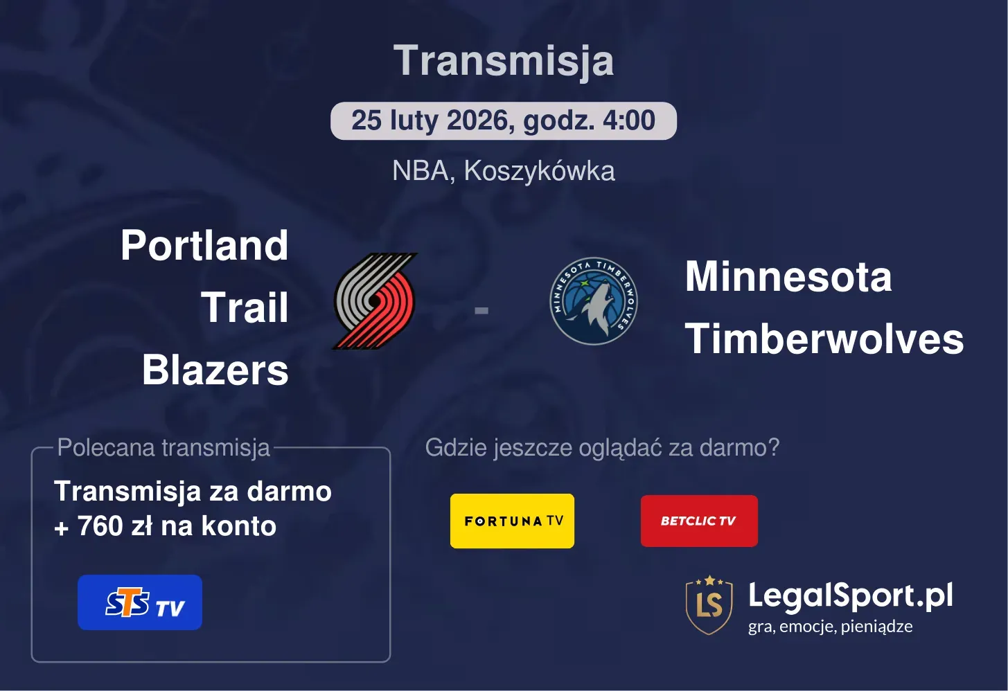 Portland Trail Blazers - Minnesota Timberwolves Transmisje