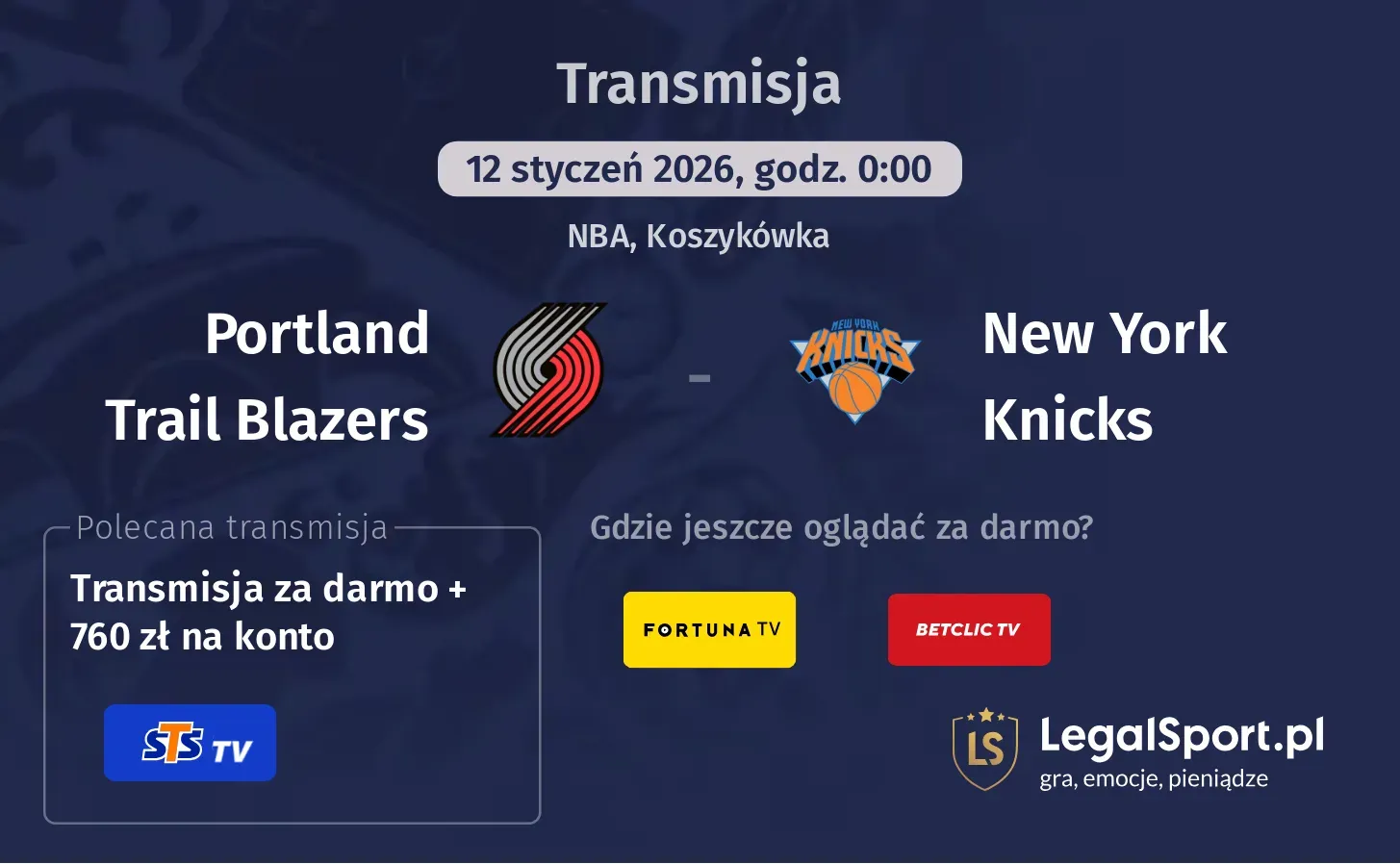 Portland Trail Blazers - New York Knicks Transmisje