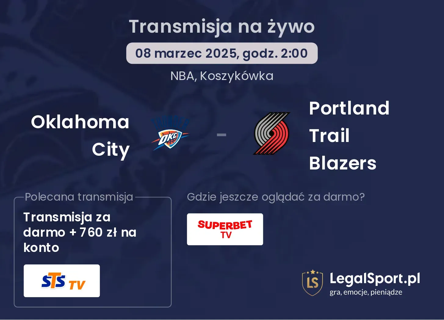 Oklahoma City - Portland Trail Blazers gdzie oglądać transmisję?