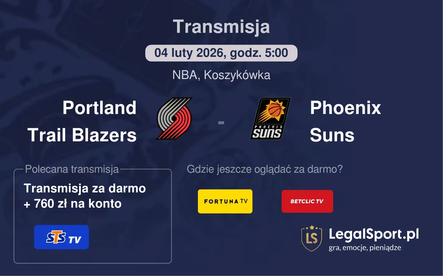 Portland Trail Blazers - Phoenix Suns Transmisje