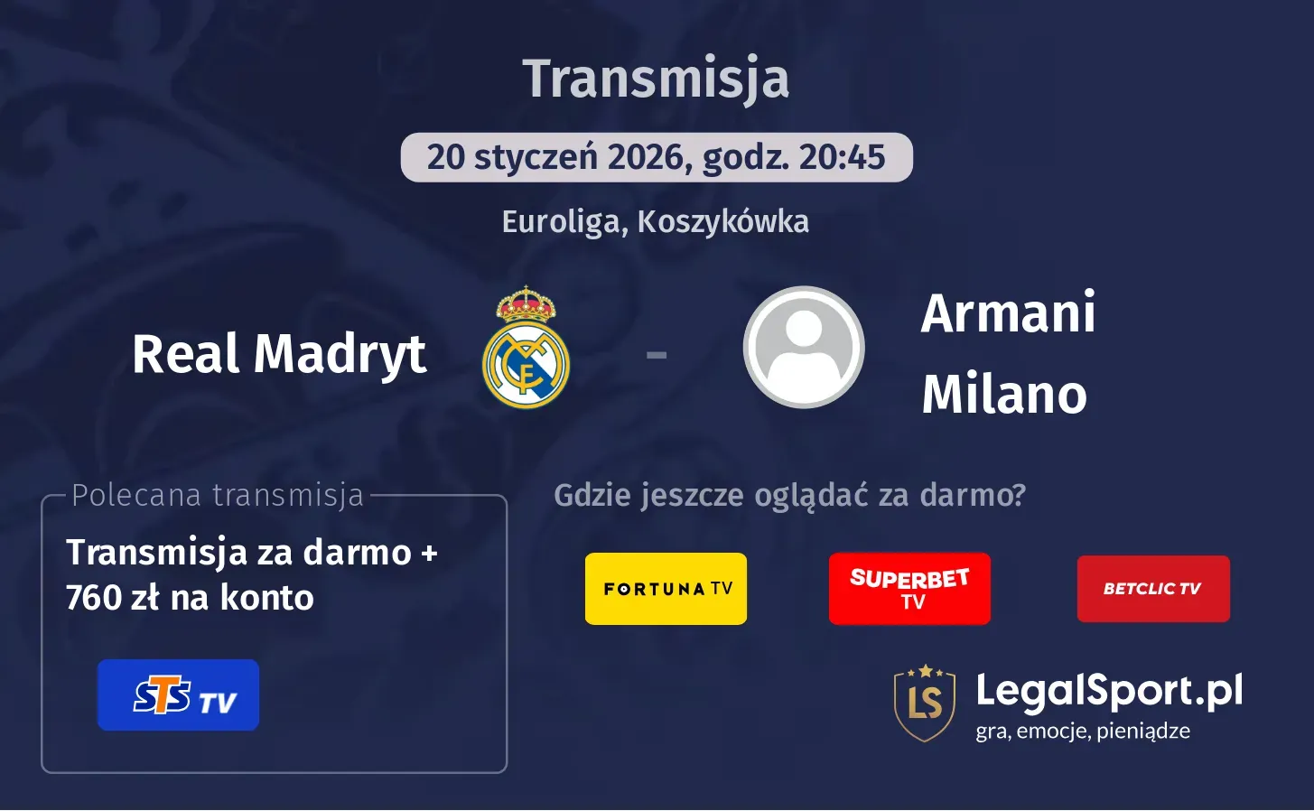 Real Madryt - Armani Milano Transmisje