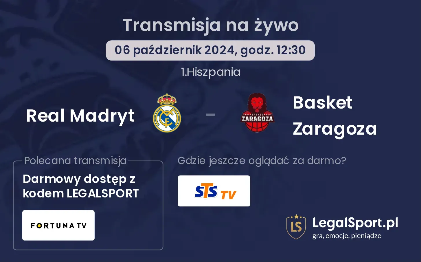 Real Madryt - Basket Zaragoza gdzie oglądać? 06.10, godz. 12:30