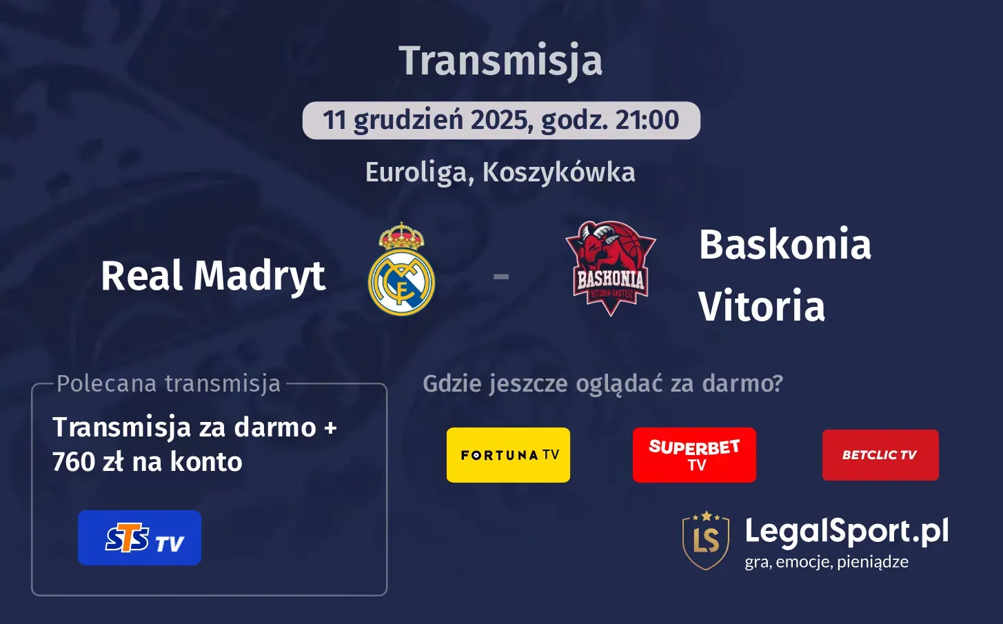 Real Madryt - Baskonia Vitoria Transmisje