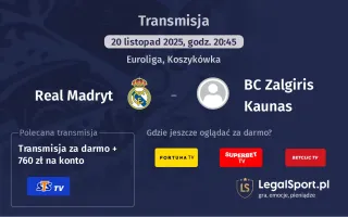 Real Madryt - BC Zalgiris Kaunas gdzie oglądać? (20.11)