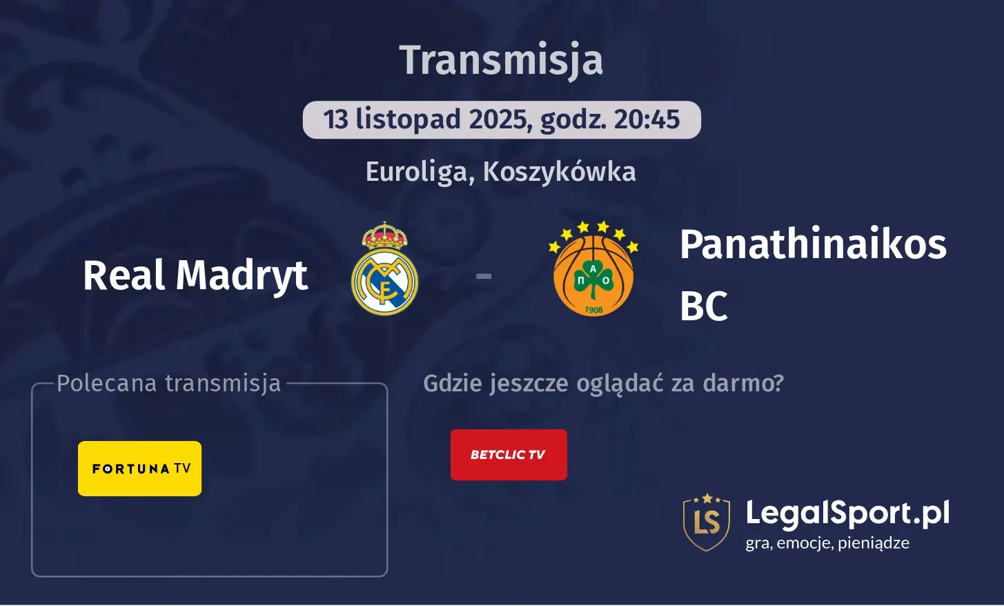Real Madryt - Panathinaikos BC Transmisje
